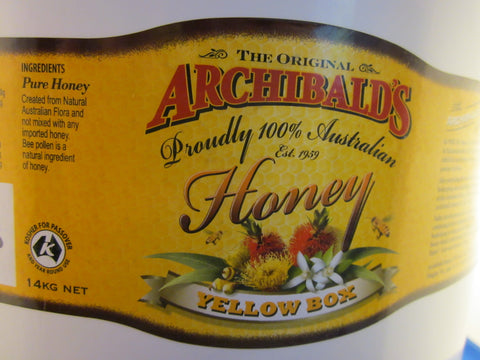 Yellow box (eucalyptus) honey, Archibalds, 14kg tub